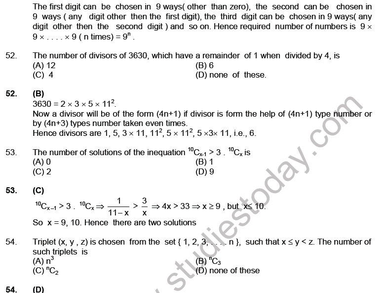 JEE Mathematics Permutation And Combination MCQs Set A, Multiple Choice ...